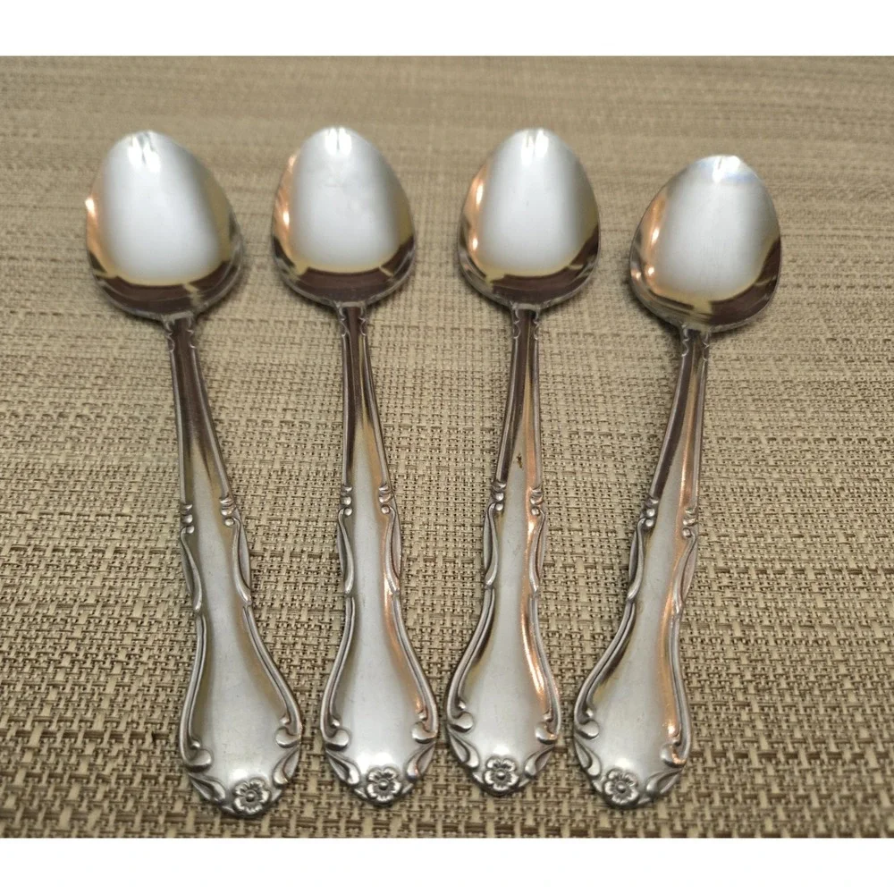 Oneida MELINDA JAPAN Stainless, Flower Tip Glossy Flatware Lot Of 4 Tablespoons